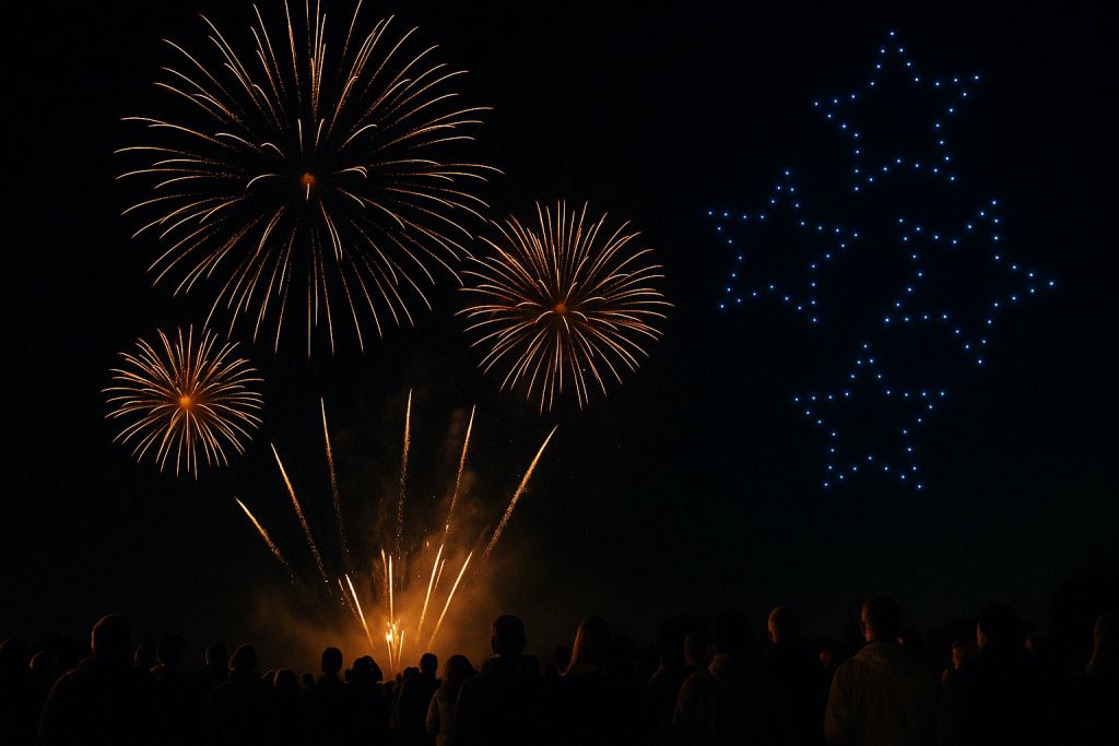 Fireworks vs. Drone Light Shows – or Fireworks with Drone Light Shows?